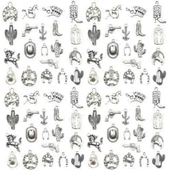 Youdiyla 80pcs Western Cowboy Themed Charms Set - Zinc Alloy 3D Miniature Cowboy Hat, Horse, Boot Shoe Charms for DIY Jewelry Making, Keychain Crafts Accessory Tools -Durable, Versatile, and Perfect for Creative Projects (Antique Silver)
