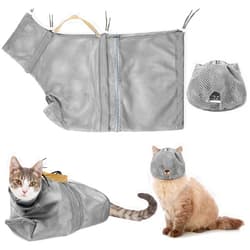 Weewooday 2 Pieces Cat Grooming Washer Mesh Bag Cat Muzzles Breathable Mesh Muzzles Adjustable Kitten Scratch-Resistant Cat Restraint Bag Fixed Bag Cat Bath Bag for Cat Bathing Nail Trimming Feeding (Gray)