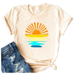 WIPXITK Womens Shirt Hawaii Sunshine Beach Tee Heart Graphic Adventure Awaits T-Shirt Cute Summer Shirts Vacation Short Sleeve
