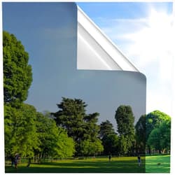 rabbitgoo Window Privacy Film One Way Window Tint, Static Cling Sun Blocking Anti UV Glass Door Window Cover, Reflective Mirror Heat Control Tinting Film Home Office, 17.5 in X 6.5 Feet, Black Silver