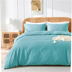 JELLYMONI Aqua Blue Duvet Cover King Size, 3 Pieces Soft Microfiber & Rayon Derived from Bamboo Duvet Cover Set, Breathable Cooling Duvet Cover with Zipper Closure