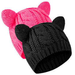 SATINIOR Cat Ear Beanie Hats Cute Cat Knitted Hat Winter Knit Cable Hat for Women Girls