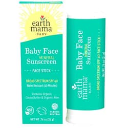 Earth Mama Baby Face Mineral Sunscreen Stick SPF 40 | Reef Safe, Non-Nano Zinc, Contains Organic Cocoa Butter & Aloe | Babies, Kids & Family 0.74-Ounce