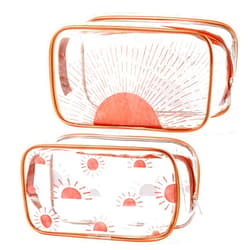 Y1tvei Boho Sun Makeup Bag - 2Pcs Brown Boho Sunshine Ray Transparent Print Clear Cosmetic Toiletry Bag Small Plastic Waterproof Portable Carry Pouch Summer Beach Travel Organizer for Women Girls