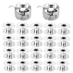 YEQIN 2 Pieces Bobbin Case with 20 Pieces Sewing Machine Metal Bobbins, Replacement Bobbins for Craft Sewing, Compatible with Brother, Janome, Singer, Bernina, Toyata, Etc Front Loading 15 Class Machines