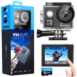 AKASO V50 Elite 4K60fps Touch Screen WiFi Action Camera Voice Control EIS 131 feet Waterproof Camera 8X Zoom Remote Control (with 64GB MicroSD Card)
