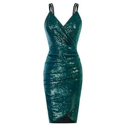 GRACE KARIN Women's Sexy Sequin Sparkly Glitter Ruched Party Club Dress Spaghetti Straps Wrap V-Neck Bodycon Dress