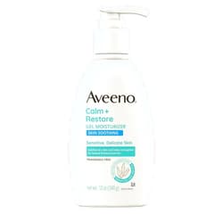 Aveeno Calm + Restore Body Moisturizer Gel for Sensitive Skin, Lightweight Moisturizer to Help Heal Dry Skin with Aloe Vera, Prebiotic Oat and Pro-Vitamin B5, Fragrance Free, 12 OZ