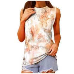 Zxrwany Womens Summer Tops 2023,Women's Floral Print Cute Summer Tops Round Neck Sleeveless Casual Loose Fit Tshirts Shirts