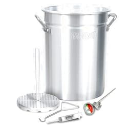 Bayou Classic 3025 30-qt Aluminum Turkey Fryer Set Features 30-qt Aluminum Turkey Fryer Pot Perforated Poultry Rack & Hook 12-in Stainless Thermometer 1-oz Seasoning Injector
