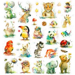 Konsait 26 Sheets Animal Temporary Tattoos for Kids, Watercolor Birds Fish Jungle Safari Wild Animal Tattoos for Girls Boys, Kids Birthday Party Supplies & Kids Goodie Bags Stuffers