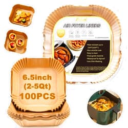 Ailun Air Fryer Paper Liners 6.5inch, 100PCS Non-Stick Parchment Paper,Oil Resistant,Disposable Food Grade Free of Bleach Paper Square for 2-5 QT Air Fryer Baking Roasting Microwave