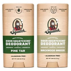 Dr. Squatch Natural Deodorant for Men - Odor-Squatching Aluminum Free - Pine Tar & Birchwood Breeze (2.65 oz, 2-Pack)