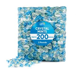 JO SWEETS Arcor Crystal Mints Hard Candy - 2 Pounds Approx 200 Pieces - Blue Crystal Mints Hard Candy - Bulk Candy, Individually Wrapped Christmas Candy