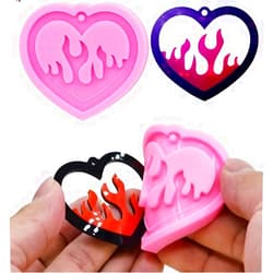 Shining queen Flame Heart Silicone Resin Mold Valentine’s Day Heart Shape Keychain Resin Mold Expoy Resin Casting Mold for Jewelry and Pendant Making Ideal Gift Necklace Crafts Making