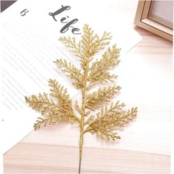 ZWMBYN DUDNJC 10Pcs Artificial Christmas Glitter Fern Leaf, Gold Simulated Tree Branch Spray Ornament, DIY Xmas Wreath Wedding Indoor Outdoor Decorations Pendant, 21x11cm (200822HS06-3-0010-9383-1901090981)