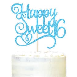 LOVELY BITON Sweet 16 Cake Topper, Blue Glitter, Birthday Decorations for Teen Girls/Boys
