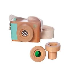 Manhattan Toy Natural Historian Wooden Camera Pretend Time Play with Clear, Green & Kaleidoscope Lenses