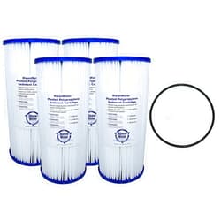 KleenWater KW4510BR Replacement Water Filter Cartridge, Made in USA Pleated Dirt Rust Sediment Filter, 50 Micron, Set of 4 with One O-ring for Wide Body Housings