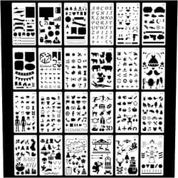 Dstertech 24 PCS Stencil Plastic Set (as The First pic Shows) for Journal/Notebook/Diary/Scrapbook/Drawing & Lettering DIY Drawing Template - 4x7 Inch