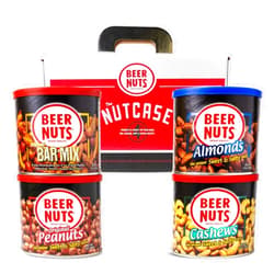 Beer Nuts Brand Snacks, Original Nutcase, Perfect for Gifting, Original Peanuts, Original Bar Mix, Cashews, Almonds, Sweet & Spicy Bar Mix, Resealable Cans, Snackin' Since 1953 (Pack of 4)