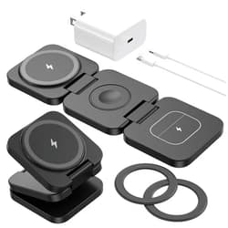 KU XIU Foldable 3 in 1 Wireless Charging Station for Samsung, KU XIU X55 Ultra Magnetic Travel Charger Stand for Galaxy S24 Ultra S23 S22 Note 20 Z Fold Flip 6 5, Galaxy Watch Ultra 7 6 5, Galaxy Buds, Black