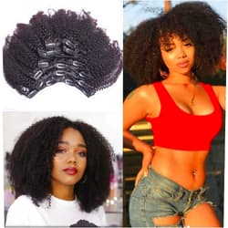 Oylove Kabadu Brazilian Afro Kinky Curly Clip In Human Hair For Black Women Hair Extension 8pcs 120g/set 4B 4C Virgin Human Hair Clip Ins for African American Natural Black Color 12 Inch