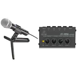 Audio-Technica ATR2100x-USB Cardioid Dynamic Microphone (ATR Series) USB and XLR Outputs & Behringer MICROAMP HA400 Ultra-Compact 4 Channel Stereo Headphone Amplifier,Silver