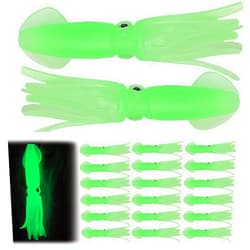 Marsrut 20pcs Glow in the Dark Fishing Lures, Halibut Lures, Squid Bait Skirts for Saltwater Freshwater, Luminous Glowing Octopus Baits Trolling, Soft Hoochies for Fishing Salmon Trout Bass Tuna Marlin, Green