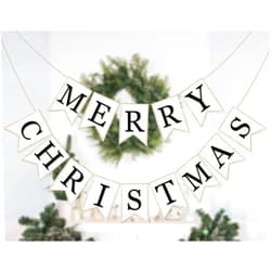 Whaline 2Pcs Christmas Burlap Banner Felt Merry Christmas Banner Black White Pre-Assembled Xmas Bunting Garland for Home Party Hanging Decoration Supplies