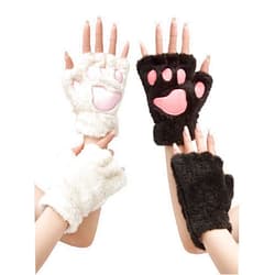 OTPEH 2 Pairs Cat Paw Gloves Fingerless Furry Cat Costume Black And White For Women Costume Accessories