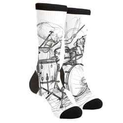 YISHOW Graffiti Sketch Drummer Music Men's Unisex Novelty Crew Socks Funny Crazy Dress Socks, Black and White