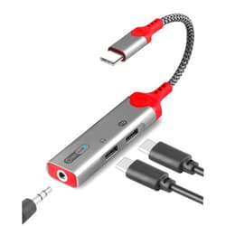 Rinsfox Gaming 3-in-1 Headphone and Charger Data Adapter USB C to 3.5mm HiFi Audio + USB-C Data + Charger with Indicator Light (3in1)