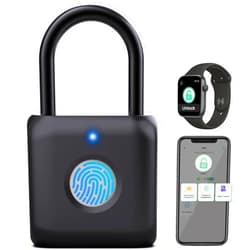 Pothunder Fingerprint Padlock, Smart Padlock, Locker Lock, Combination Lock, Fingerprint Lock with APP Unlock, USB Rechargeable, Suitable for Gym Locker, Door, Locker(Black)