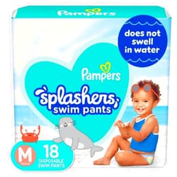 Pampers Splashers Swim Diapers - Size M, 18 Count, Gap-Free Disposable Baby Swim Pants