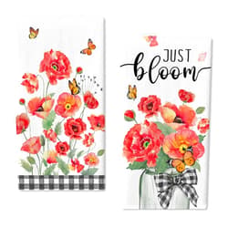 Seliem Spring Summer Floral Flower Kitchen Dish Towels Set of 2, Red Poppy Mason Jar Just Bloom Hand Towels Drying Baking Cooking Cloth, Buffalo Plaid Check Farmhouse Home Kitchen Decor 18x26 Inch