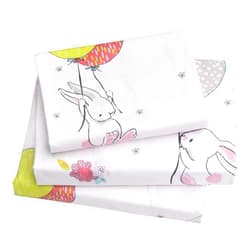 J-pinno Cute Cartoon Rabbit Bunny 100% Cotton 3 Pieces Twin Sheet Set for Kids Girls Children Flat Sheet + Fitted Sheet + Pillowcase Bedding Decoration Gift Set