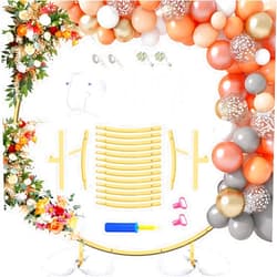 HOOPLE Round Backdrop Stand,6.6 FT Metal Circle Balloon Arch Frame, Circle Wedding Arch, Round Arch Stand for Ceremony Birthday Party Christmas Thanksgiving Day Balloon Arch Stand (Gold 6.6FT)