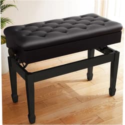 LIFERUN Wooden Adjustable Piano Bench with Storage, Solid Wood Heavy Duty Piano Stool with Tear Resistance PU Leather Cushion, Birch Paint Process Duet Piano Bench, Black, 31.1