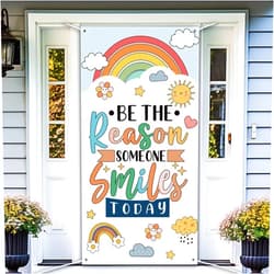 Tiamon Boho Classroom Door Cover Decoration First of School Door Banner Rainbow Welcome School Classroom Door Backdrop Banner Decoration for Student School Classroom Party Supplies