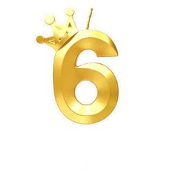 Pfizermay Number 6 Birthday Candle 3D Crown Designed Cake Topper Decorations for six Years Old Happy Birthday Candles Anniversaries (Crown-6, Gold)