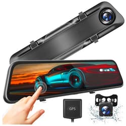 Xlens 12” 2.5K Mirror Dash Cam for Cars, GPS Tracking, Voice Control, Full Touch Screen Rear View Mirror Camera, Waterproof Backup Camera, Super Night Vision
