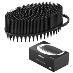 Metene Silicone Exfoliating Body Scrubber with Loop, Body Scrubber for Men and Women, Silicone Loofah for Shower, Soft Silicone Body Scrubber for Shower and Bath Skincare Routine(Black