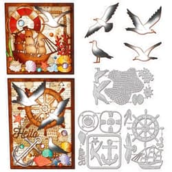 GLOBLELAND Summer Seagull Rudder Cutting Dies for Card Making Fishing Nets Anchor Cut Die for DIY Scrapbooking Journal Embossing Paper Craft Decor