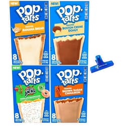 Make Your Day Pop Tarts Frosted Toaster Pastries, Banana Bread, Boston Creme Donut, Apple Cinnamon, and Cinnamon Sugar, 13.5 Ounce (Pack of 4) - with Make Your Day Bag Clip