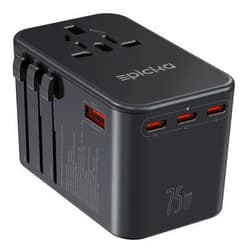 EPICKA Universal Travel Adapter, GaN 75W International Plug Adapter with 3 USB-C PD Fast Charging & 2 USB-A Quick Charging Adaptor All-in-one Wall Charger for USA EU UK AUS (TA-105 Max, Black)