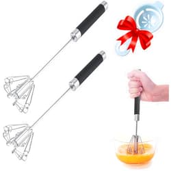 Awsxuoor Egg Whisk,2 Pack Stainless Steel Push Whisk With Egg Separator Egg Yolk, Easy to Use Manual Hand Mixer & Plunger Whisk Semi Auto Egg Beater Plastic Tip Won’t Scratch Pans push whisk egg beater