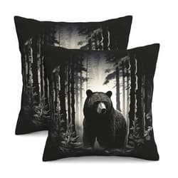 Famame Decorative Pillow Covers Set of 2 Black Bear Night Trees Throw Pillows Cover 18x18 inch Square Pillowcase Couch Cushion Cases for Sofa Living Room Bedroom Home Decor