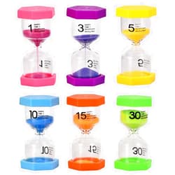 Rumcnjen Sand Timer 6 Colors Hourglass 1/3/5/10/15/30 Minutes Sandglass Timer Sand Clock for Kids Games Classroom Kitchen Home Office Decoration and Toothbrush Timer (Pack of 6)