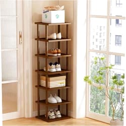 AFOORD Vertical Shoe Rack - Tall Narrow Shoe Rack Organizer for Small Spaces,7 Tier Bamboo Shoen Shelf for Entryway,Closet,Corner,Doorway,Skinny Shoe Shelf Space Saving Shoe Storage,Free Stackable DIY…